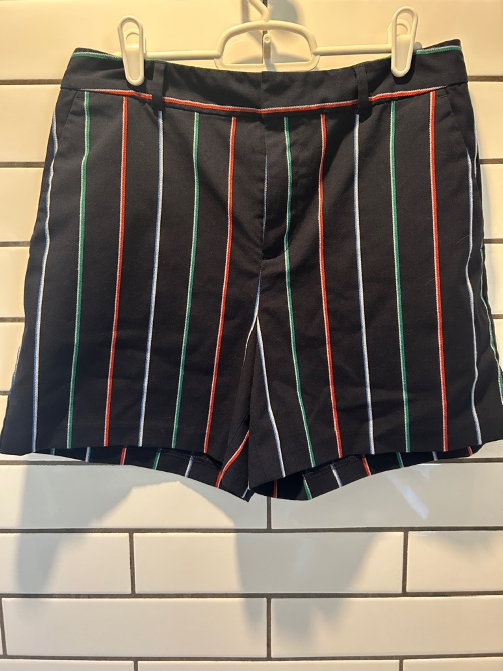 Banana Republic Black Stripe Shorts with Red, Green & Blue Pinstripes